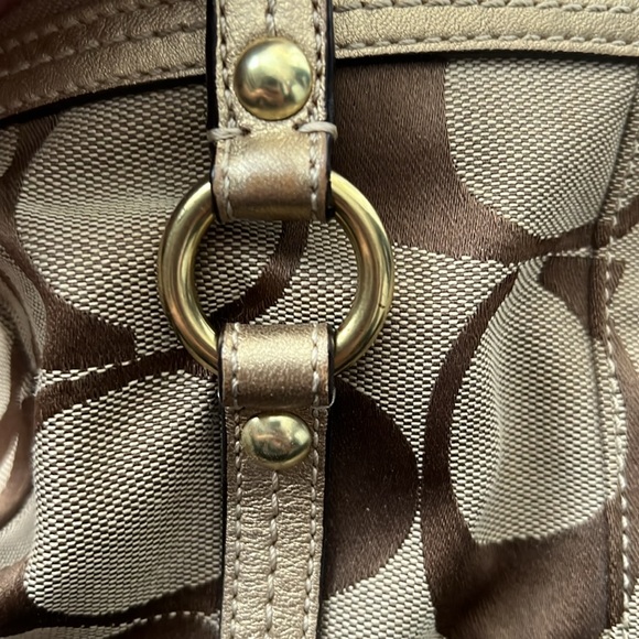 Authentic Coach handbag in brown/tan “C” monogram and gold sparkle accents - Picture 6 of 12